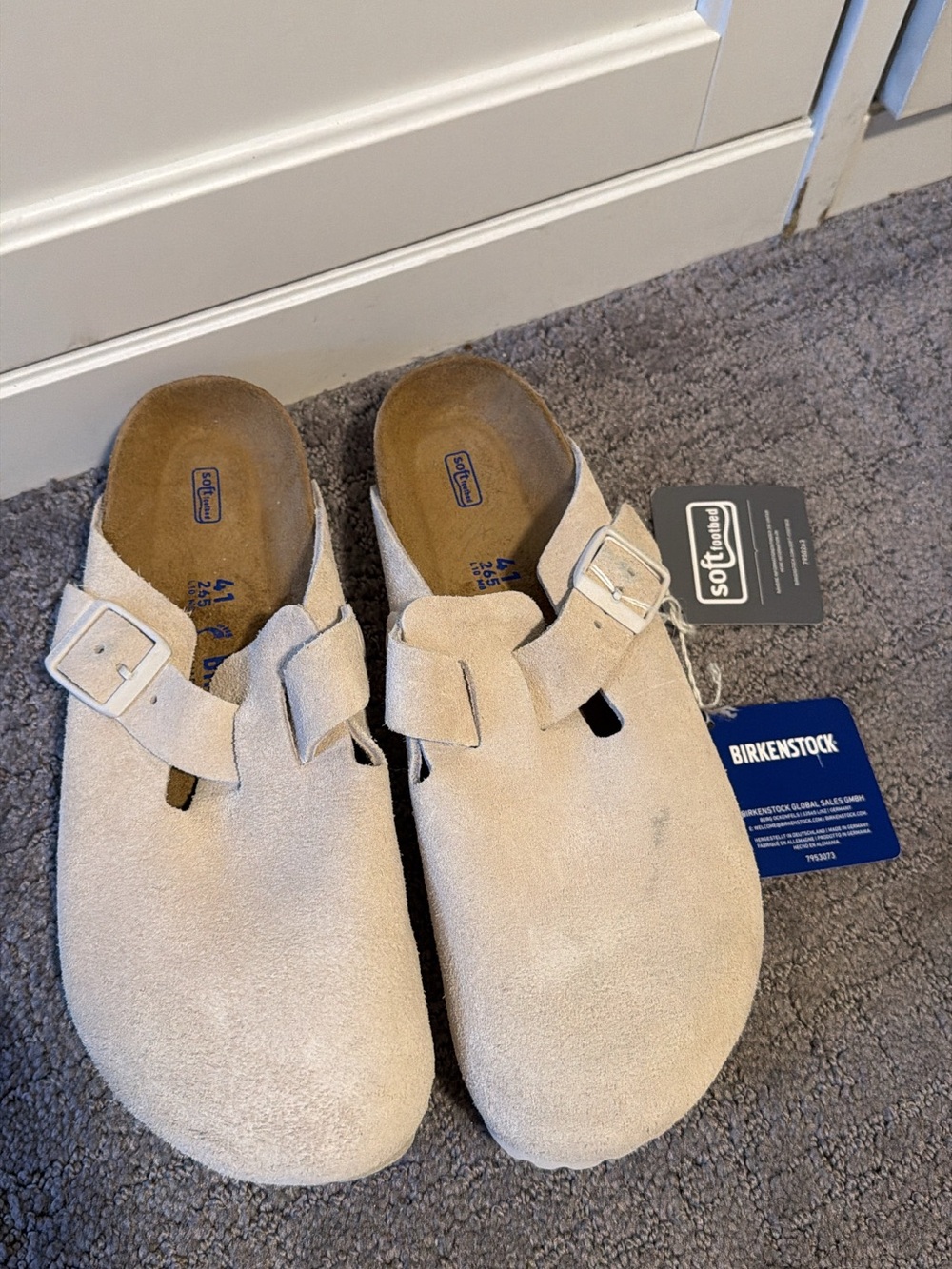 Birkenstock Kids Suede Soft Footbed Clogs - Cream